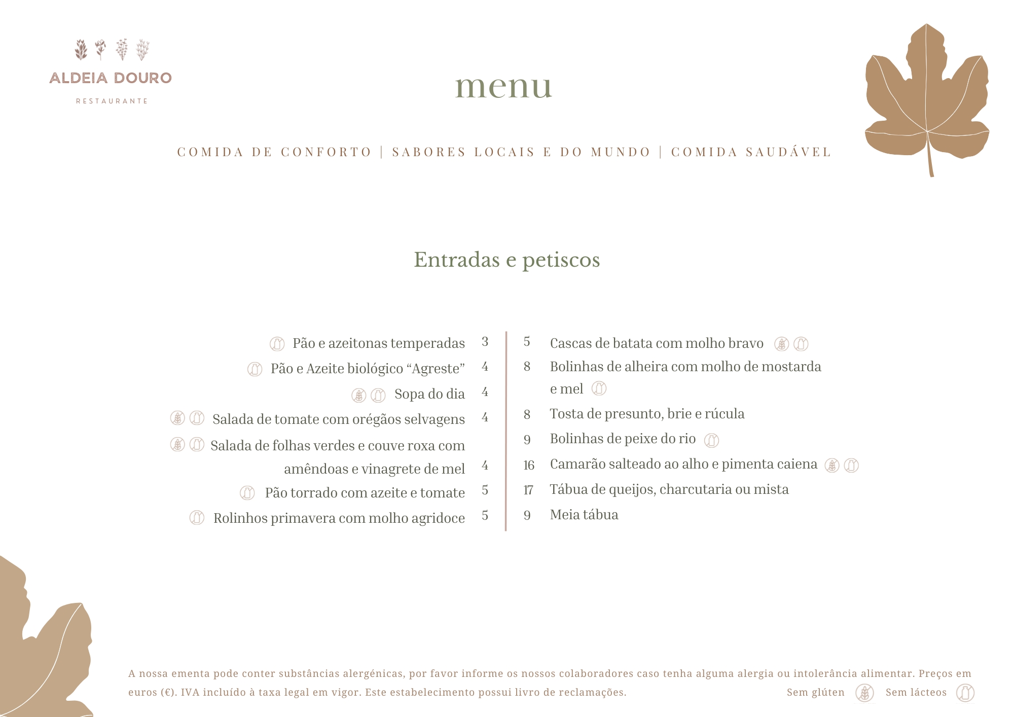 Ementa 2025 OUTONO INVERNO aldeia douro - Entradas e Petiscos